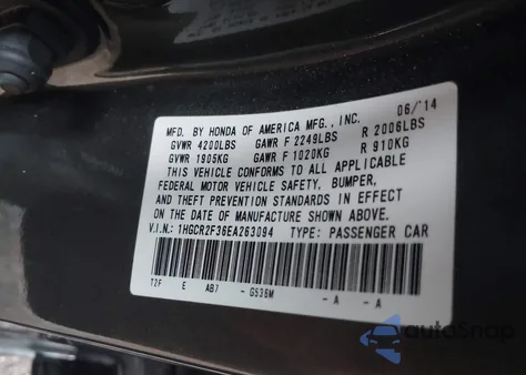 2014 Honda Accord Lx z USA, uszkodzony, nr VIN 1HGCR2F36EA263094